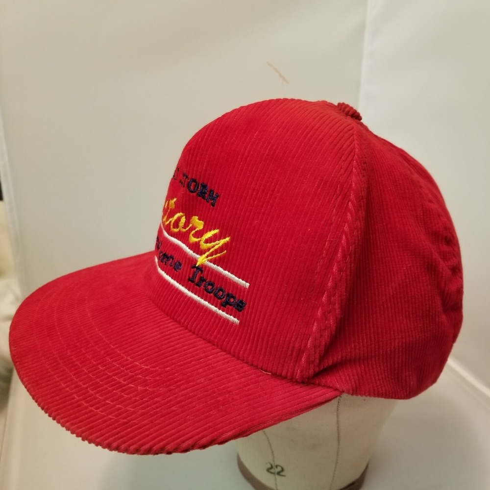 Vintage Desert Storm VICTORY WElcome HOME TROOPS Corduroy SnapBack Strap Red Hat - Picture 4 of 14